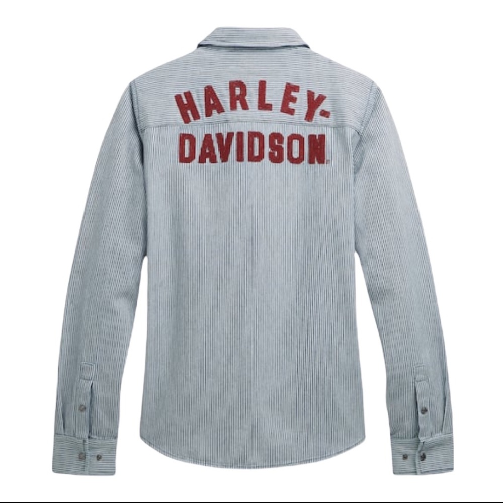 Harley Davidson Railroad Stripe Maroon Embroidered Logo Long Sleeve Shirt